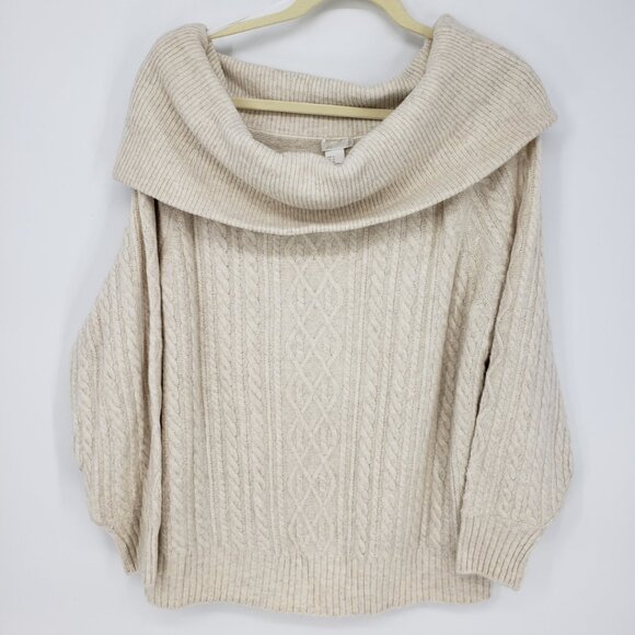 H&M Off Shoulder Cable Knit Sweater M Womens Cream - Picture 1 of 10